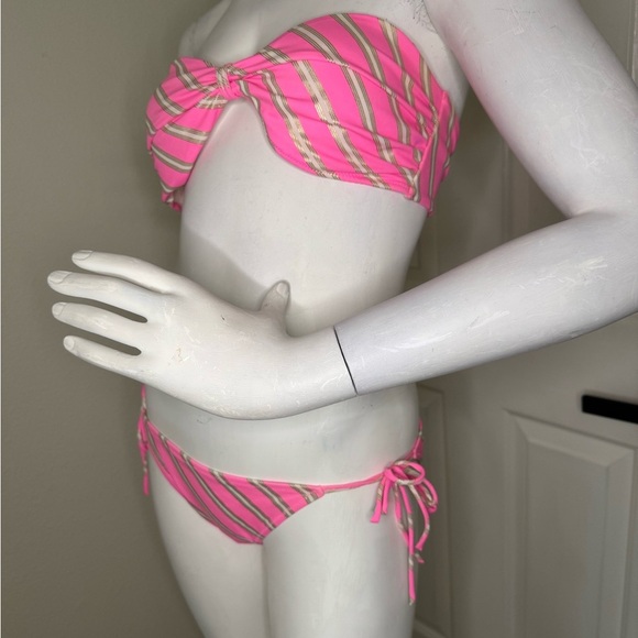 Pink and Gold Striped Bikini Set - Picture 2 of 11